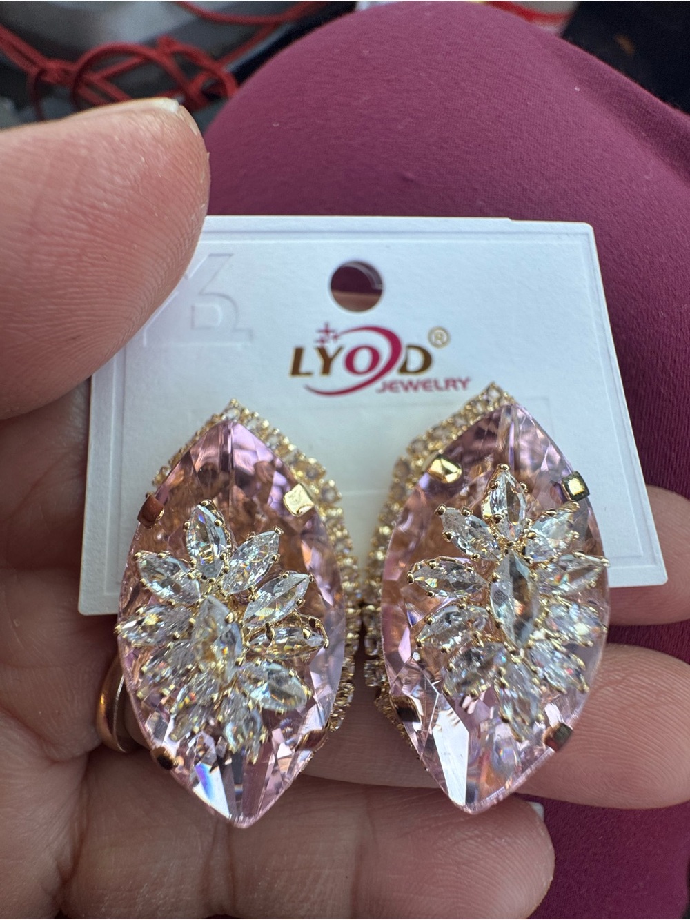 Pink Teardrop Crystal Statement Earrings